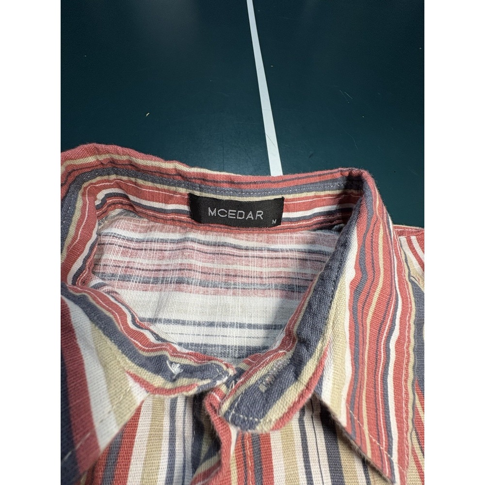 Striped Cropped Button Up Shirt Women's Medium Preppy Long Sleeve‎ Retro Casual - Picture 4 of 7